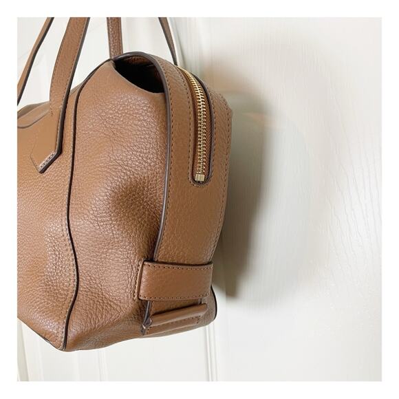 Tory Burch Perry Moose Brown Pebbled Leather Zip Top Satchel Bag - Picture 8 of 10